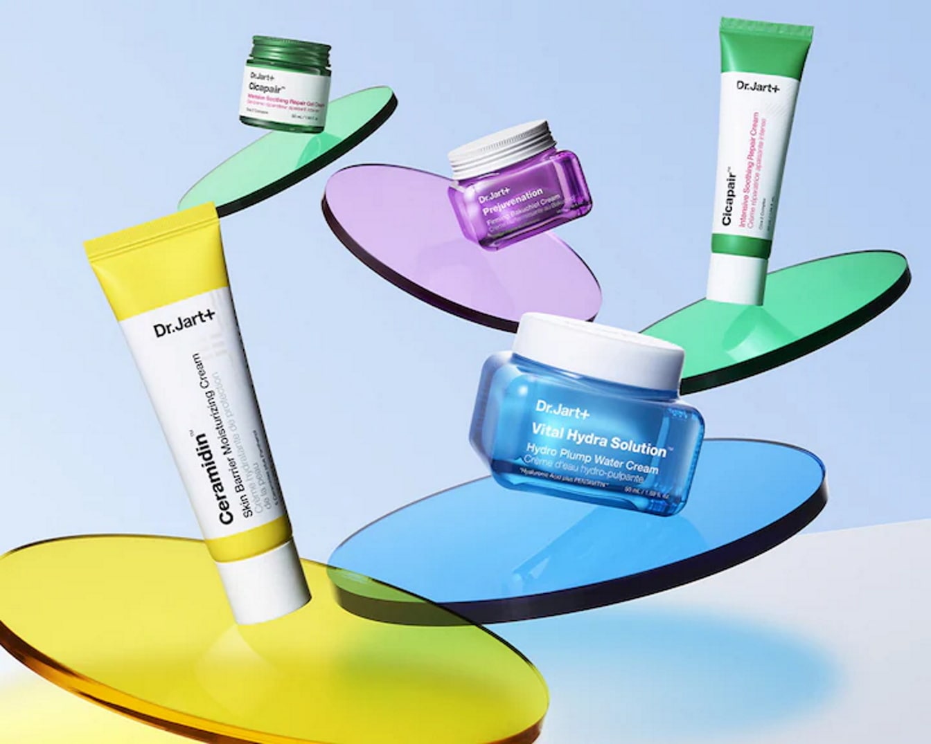 Découvrez la collection Dr.Jart+ : Ceramidin pour l'hydratation, Cicapair pour apaiser, Prejuvenation pour régénérer et Vital Hydra Solution pour une hydratation intense.