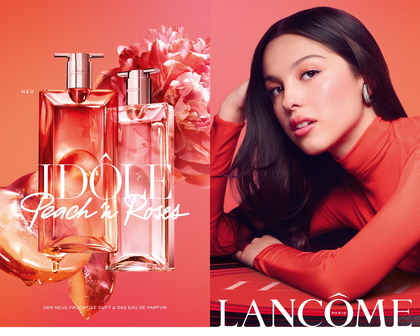 Entdecke das neue Lancôme Idôle Peach 'n Roses Eau de Parfum, ein fruchtiger Duft in einem eleganten Flakon, der die Essenz von Pfirsich und Rose einfängt.