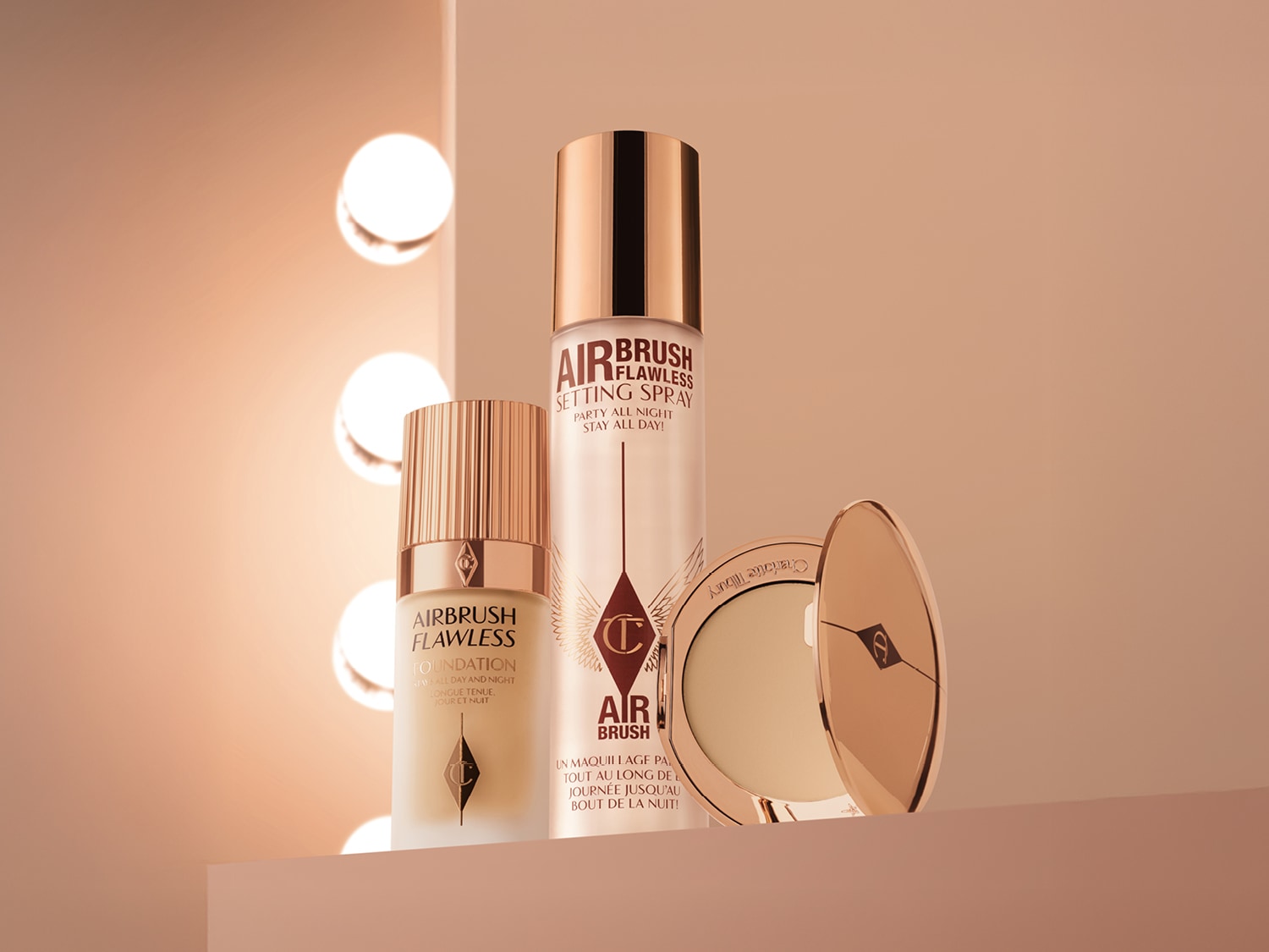 Entdecke Airbrush Flawless Foundation, Setting Spray und Puder für einen makellosen Teint, der den ganzen Tag hält.