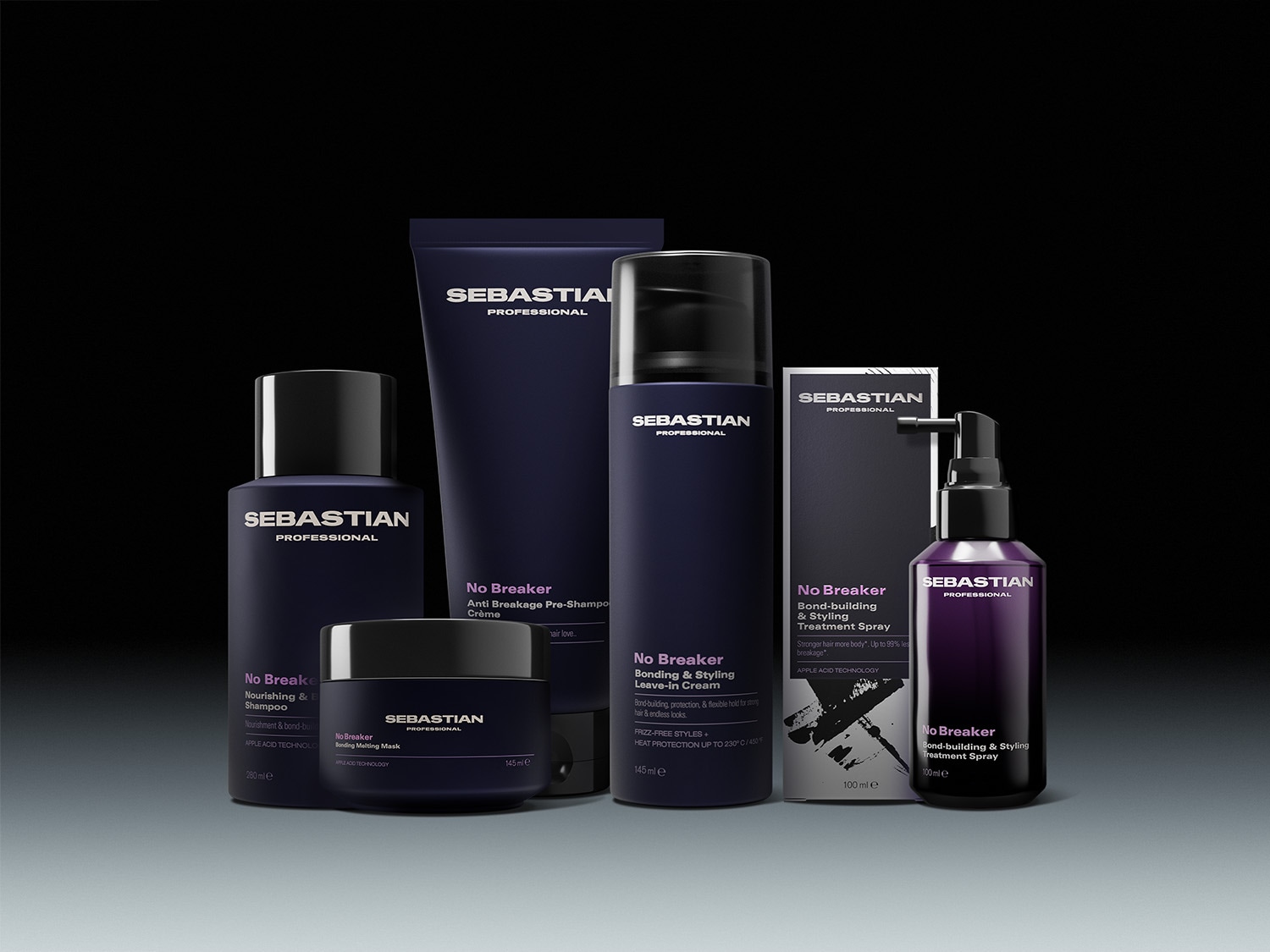 Entdecken Sie die Sebastian Professional No Breaker-Kollektion, die Shampoo, Maske, Creme und Spray für den Aufbau und Schutz Ihrer Haare umfasst.