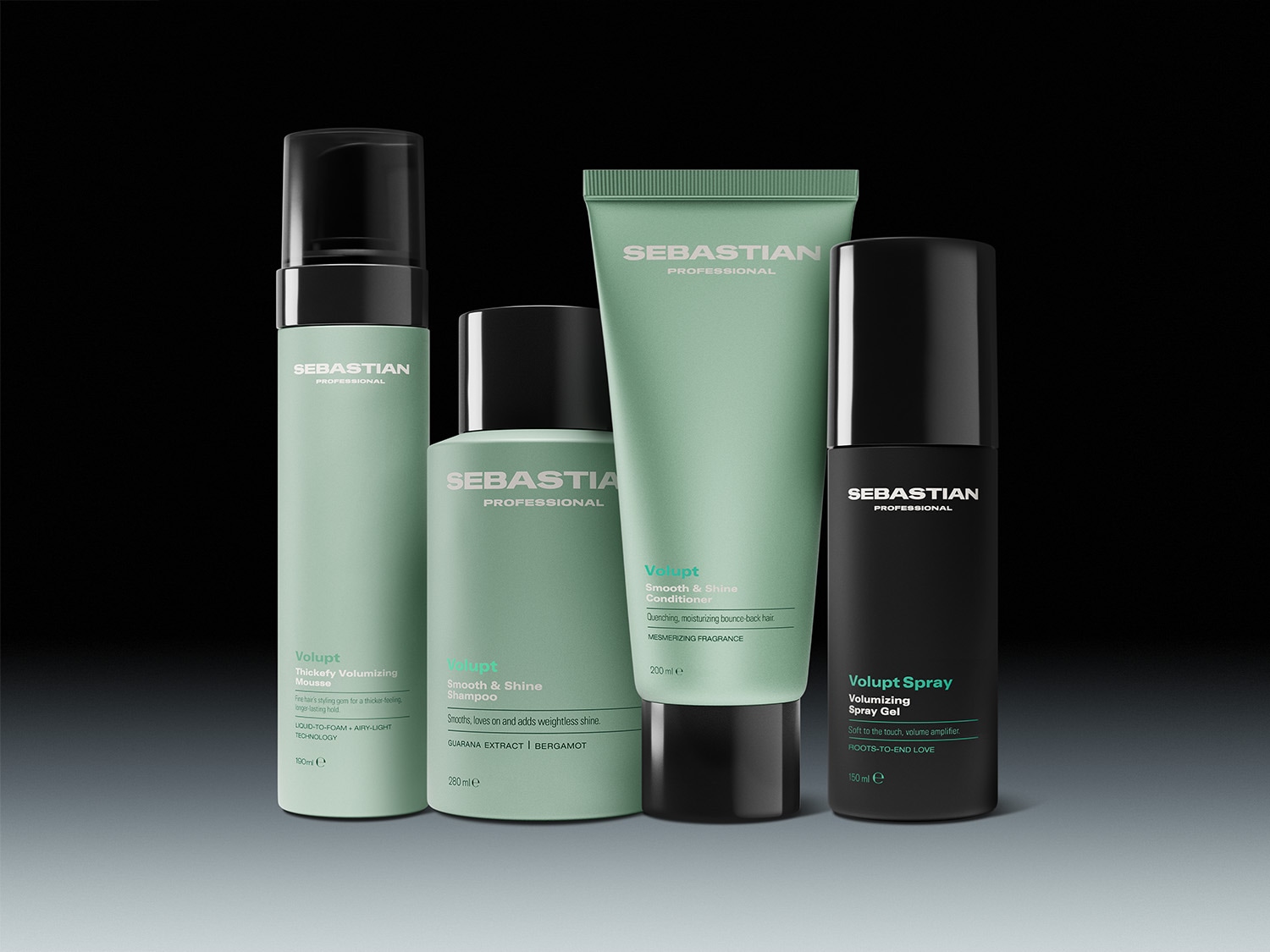 Sebastian Professional Volupt Thickefy Volumizing Mousse in hellgrüner Verpackung mit schwarzer Kappe, ideal für dickeres Haar mit lang anhaltendem Halt.