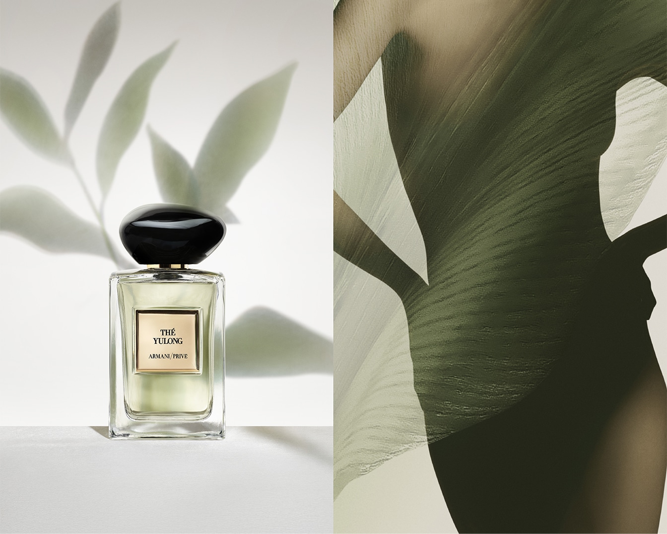 Découvrez Thé Yulong d'Armani Privé, un parfum raffiné dans un flacon élégant, évoquant la sérénité d'un jardin de thé.