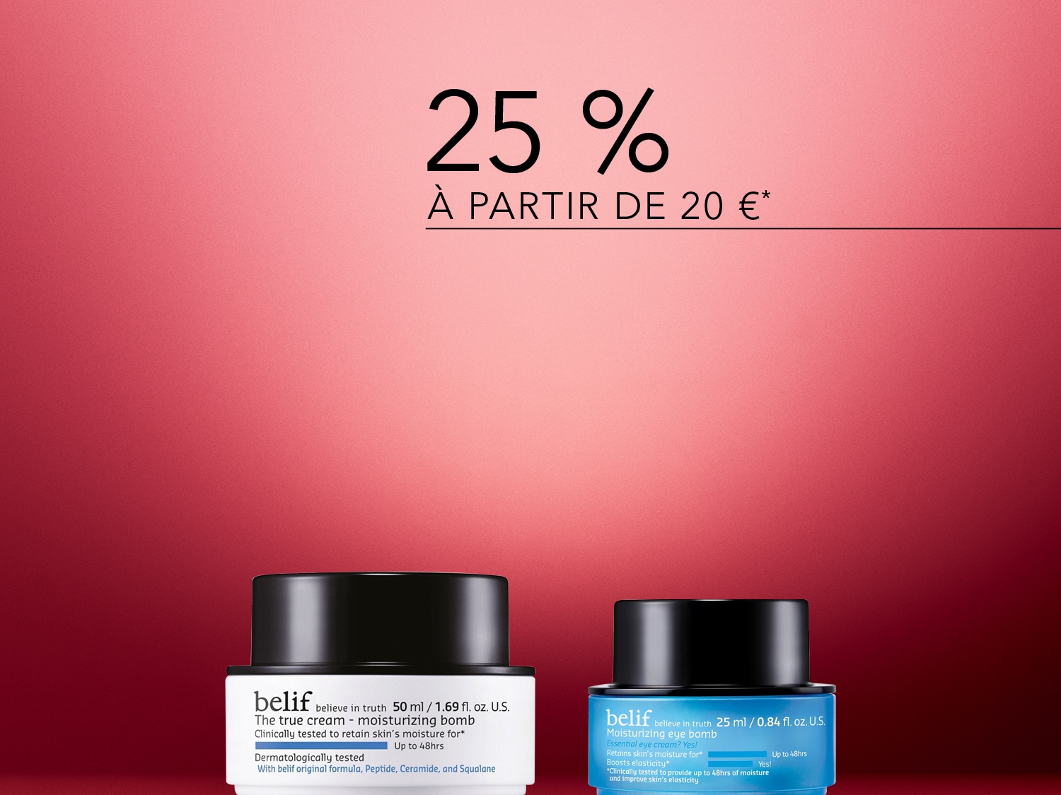 Découvrez les crèmes hydratantes Belif : The True Cream et Moisturizing Eye Bomb, maintenant avec 25% de réduction à partir de 20 €.