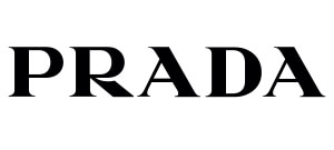 Logotipo de PRADA en letras mayúsculas negras sobre un fondo blanco, que representa la marca de moda de lujo.