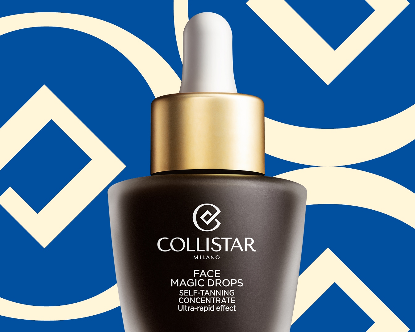 De Collistar Milano Face Magic Drops zelfbruinende concentraat in een zwarte verpakking met gouden details, biedt een snelle en effectieve manier om een natuurlijk ogende bruine teint te krijgen.