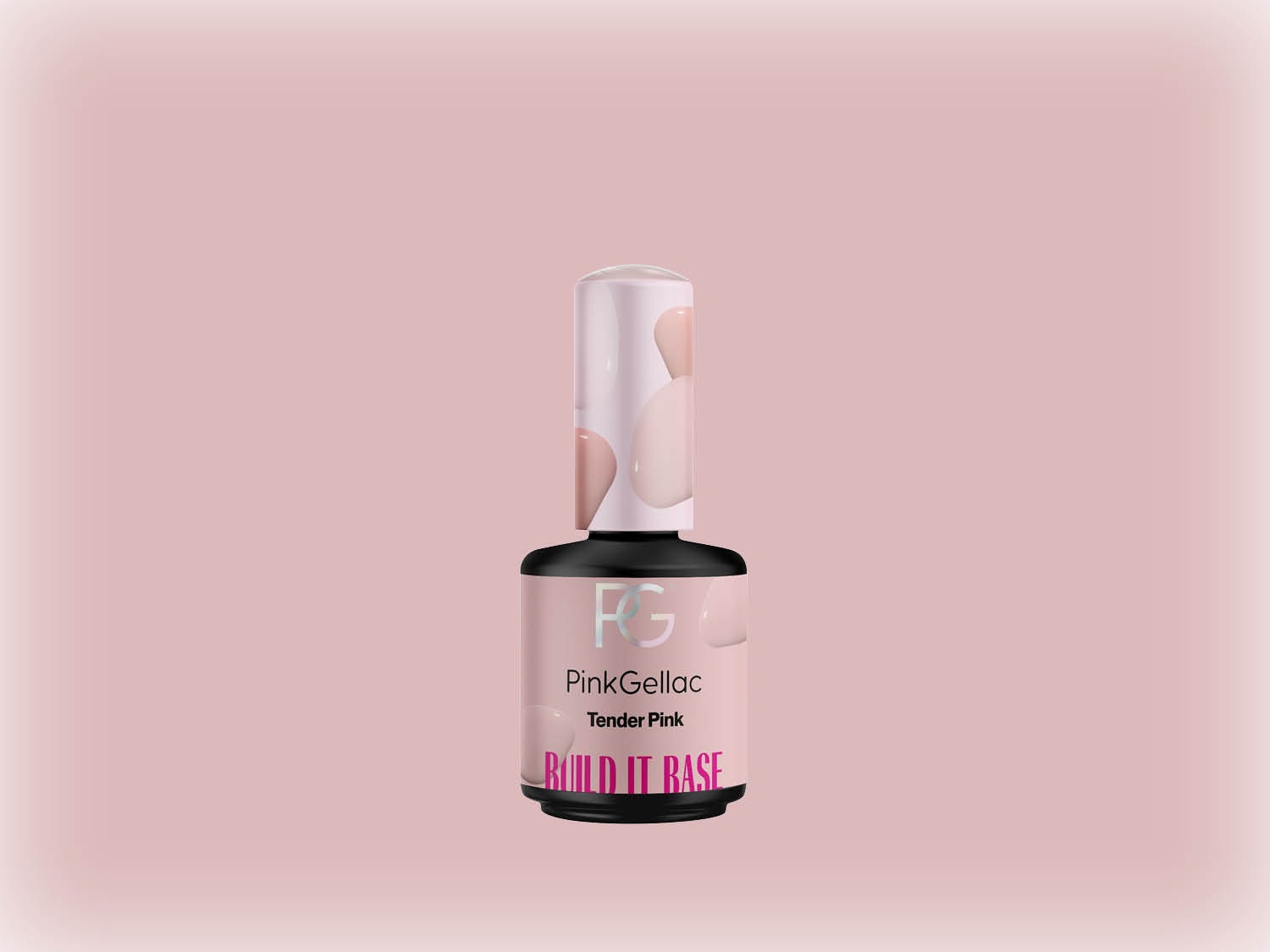 Voici un flacon de vernis à ongles Pink Gellac Tender Pink Build It Base, parfait pour une manucure douce et élégante.
