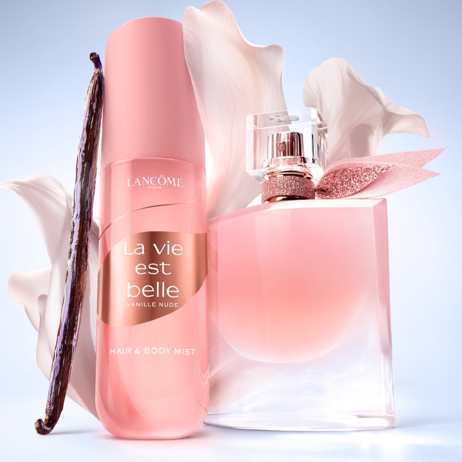 La vie est belle Vanille Nude von Lancôme als Körperspray und Eau de Parfum mit rosa Verpackung und Vanille.