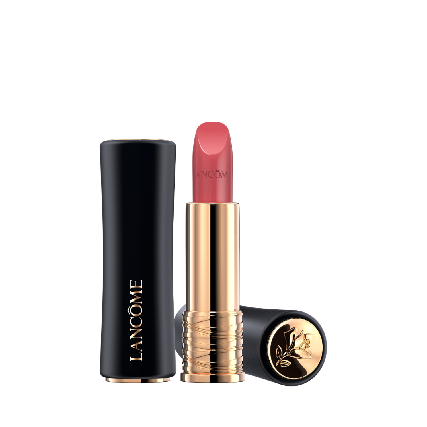 Der Lancôme Lippenstift präsentiert sich in einer eleganten, schwarzen Hülle mit goldenen Akzenten, die den luxuriösen Charakter des Produkts hervorhebt.