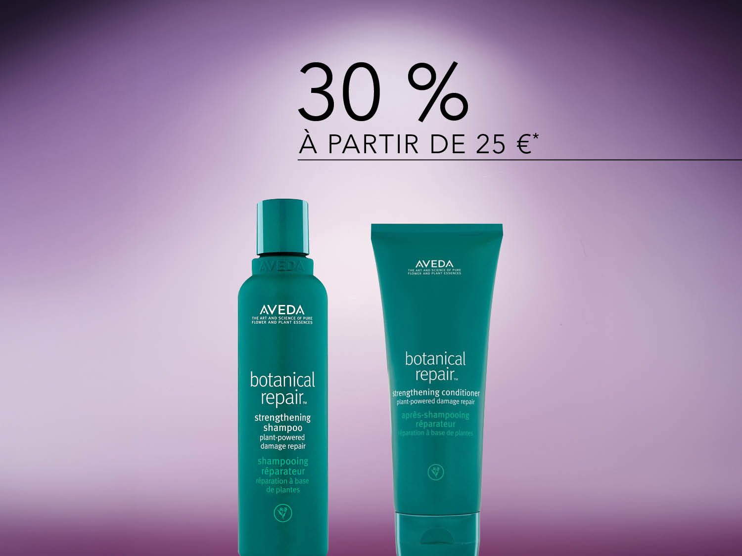 Obtenez 30 % de réduction sur les produits Aveda Botanical Repair à partir de 25 € : shampoing fortifiant et revitalisant pour réparer les cheveux abîmés.