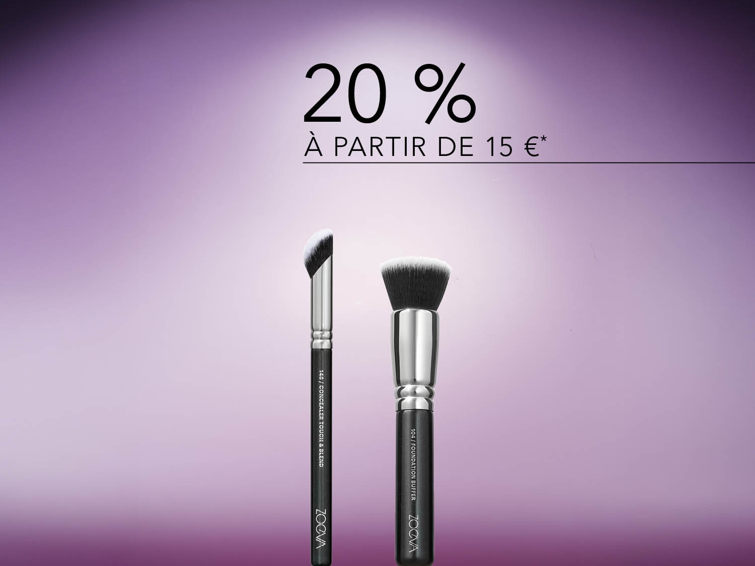 Profitez de 20% de réduction sur vos achats à partir de 15 € avec ces pinceaux de maquillage ZOCVA, l'un biseauté pour le correcteur et l'autre pour le fond de teint.