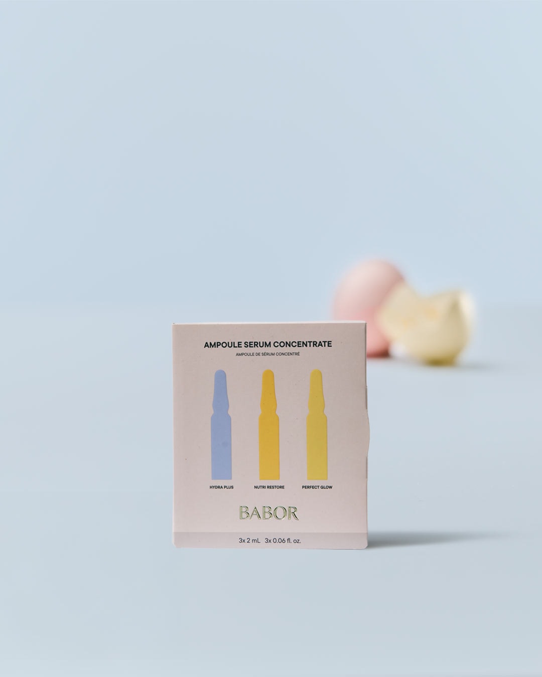 Die Ampullen Serum Konzentrat Packung von BABOR mit drei Ampullen: Hydra Plus, Nutri Restore und Perfect Glow für eine intensive Hautpflege.