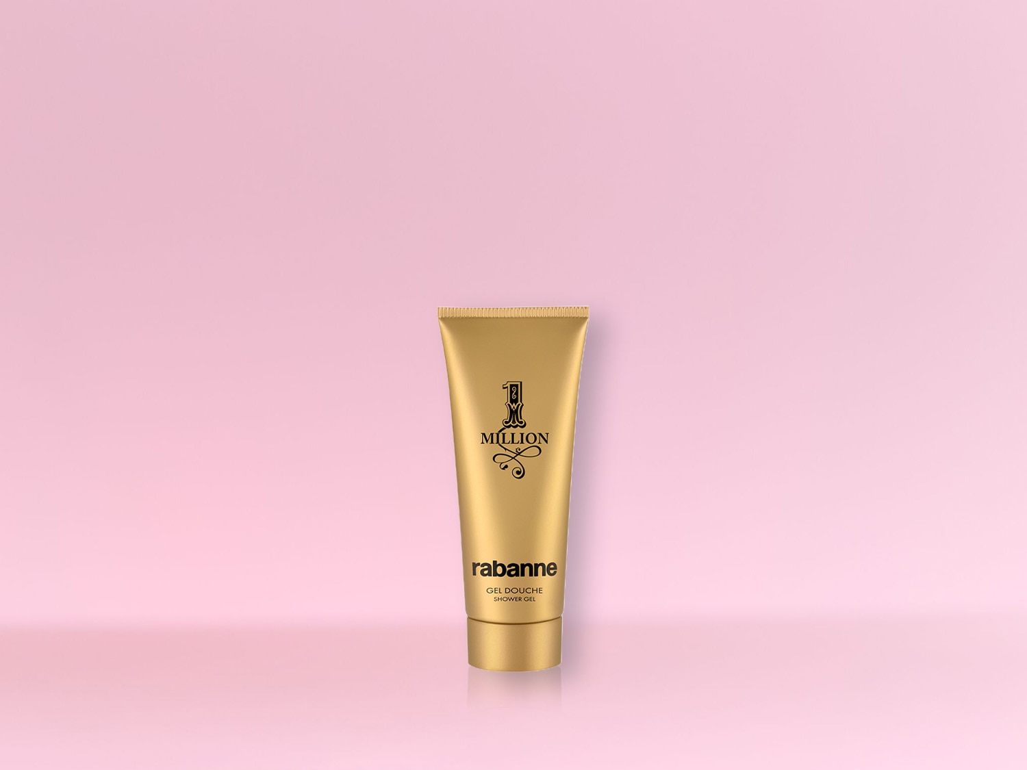 Goldene Tube Rabanne 1 Million Duschgel, die Luxus und Frische für die tägliche Reinigung verspricht.
