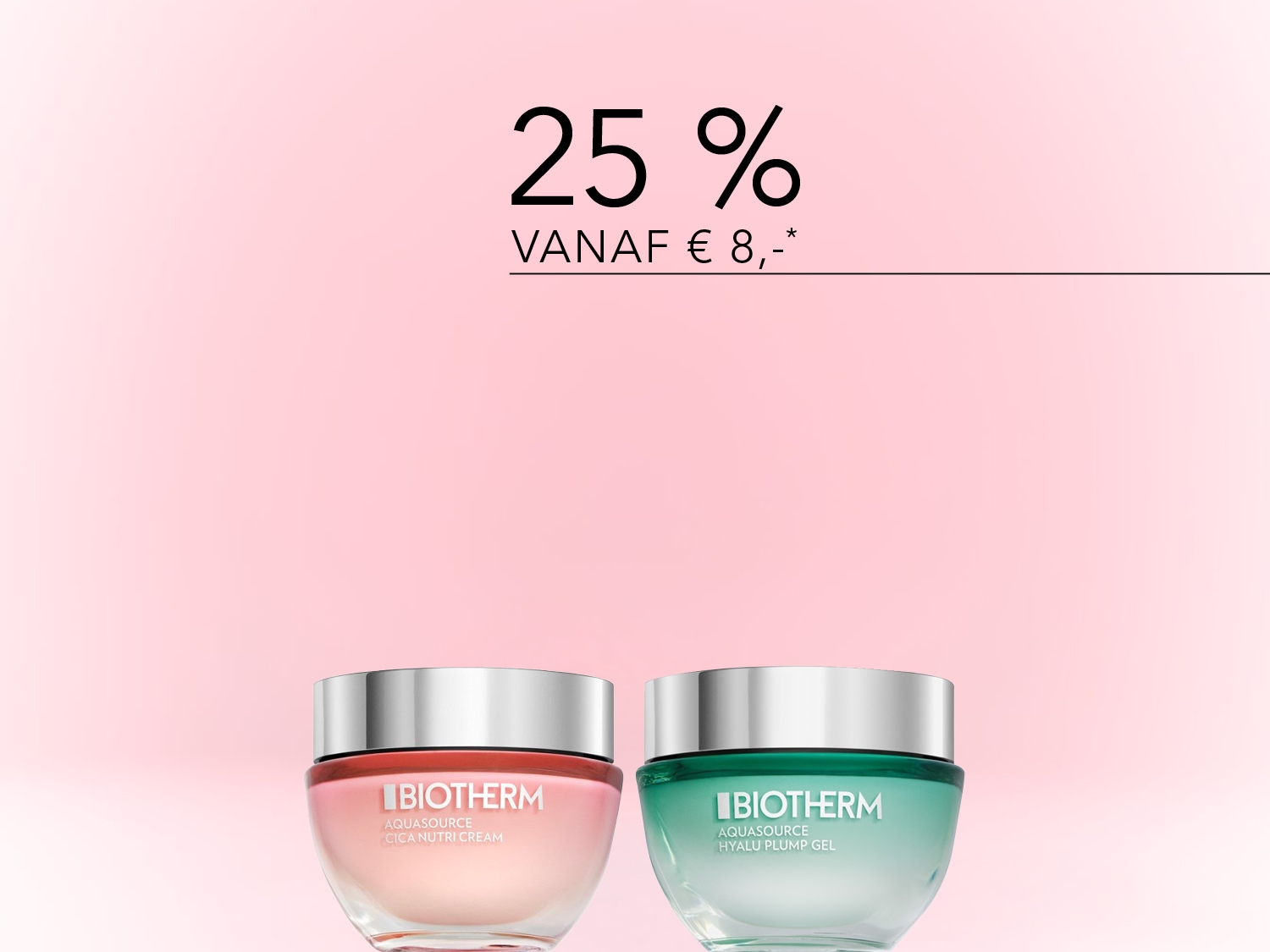 Roze en groene Biotherm Aquasource crèmes met zilveren deksels, nu met 25% korting vanaf €8.