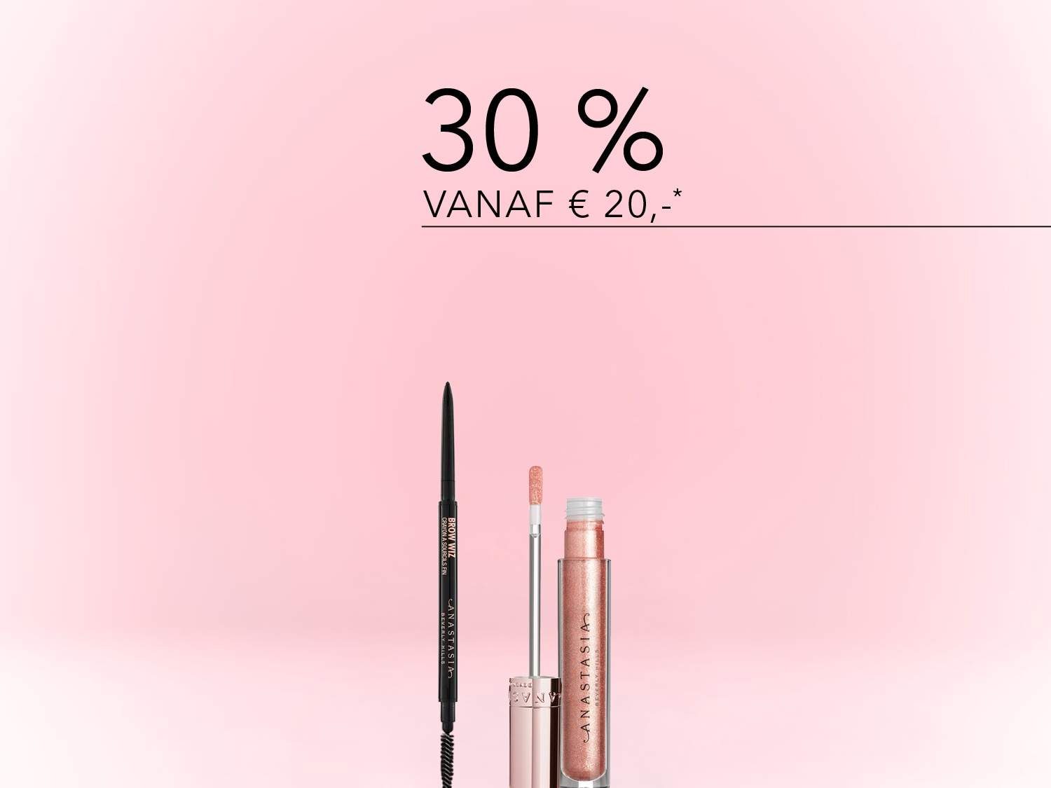 Profiteer van 30% korting vanaf € 20,- op Anastasia Beverly Hills Brow Wiz en lipgloss, waarmee je je look compleet maakt.