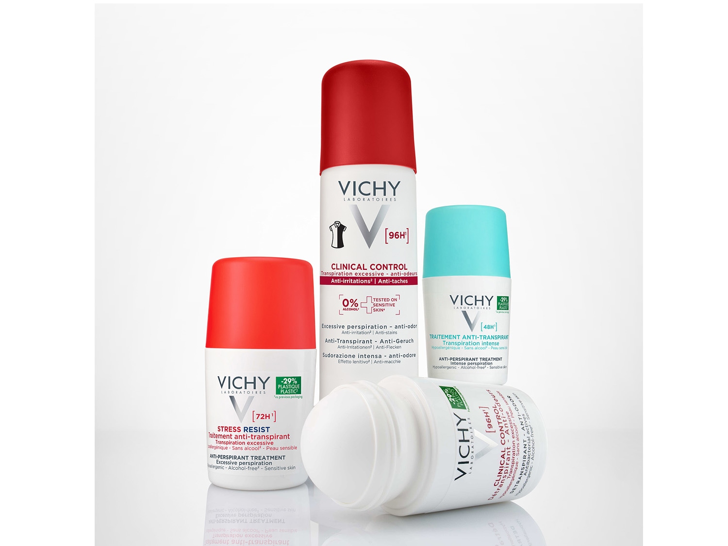 Découvrez la gamme de déodorants Vichy, comprenant des options pour le contrôle clinique, la résistance au stress et le traitement anti-transpirant, tous conçus pour une protection efficace et douce pour la peau.