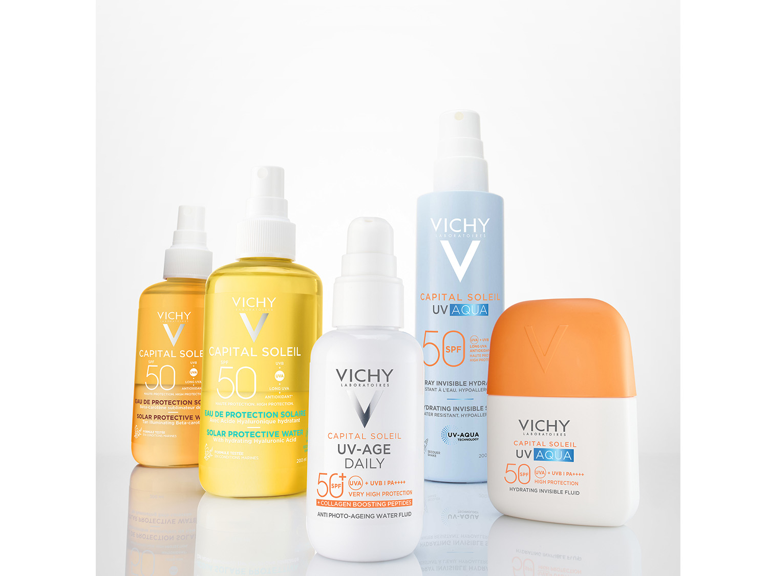Découvrez la gamme Vichy Capital Soleil : des protections solaires SPF 50 pour tous les besoins, des huiles solaires protectrices aux fluides hydratants invisibles.
