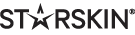 Het logo van STARSKIN in zwarte letters, met een ster die de 'A' vervangt, tegen een zwarte achtergrond.