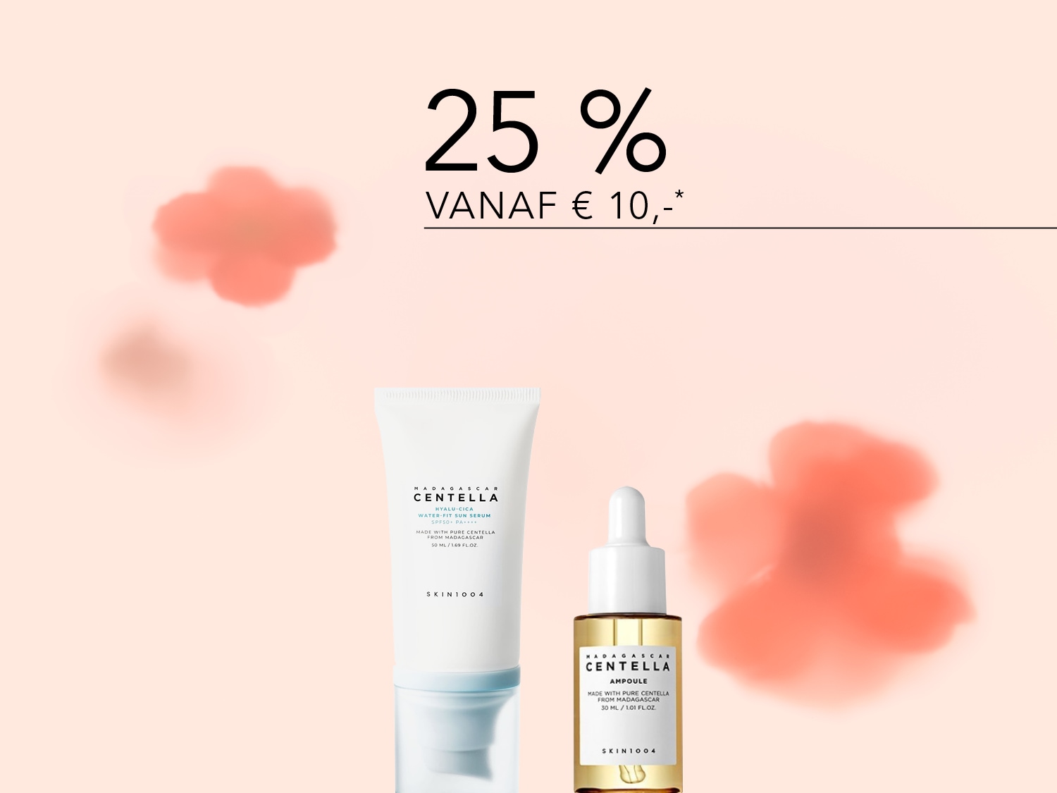 Profiteer van 25% korting vanaf € 10,- op Madagascar Centella Water-Fit Sun Serum SPF50 en Ampoule, verrijkt met puur Centella uit Madagaskar.