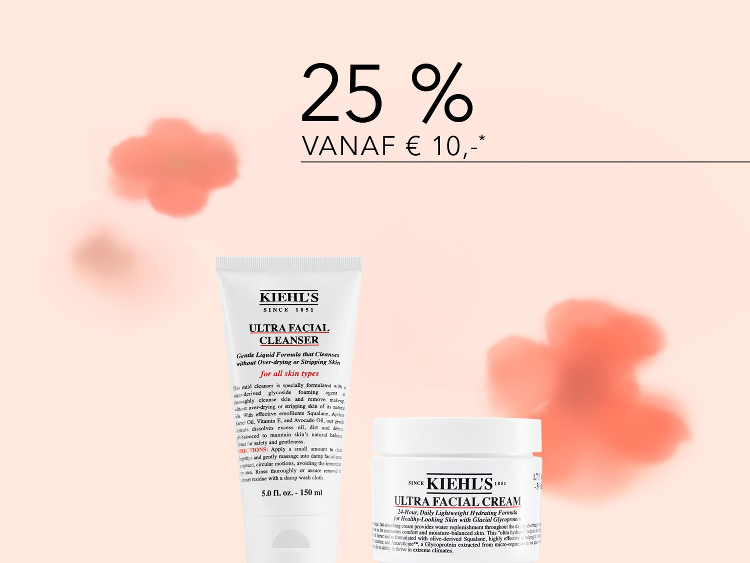 Kiehl's Ultra Facial Cleanser, een zachte vloeibare formule die de huid reinigt zonder haar uit te drogen, nu met 25% korting vanaf € 10,-.