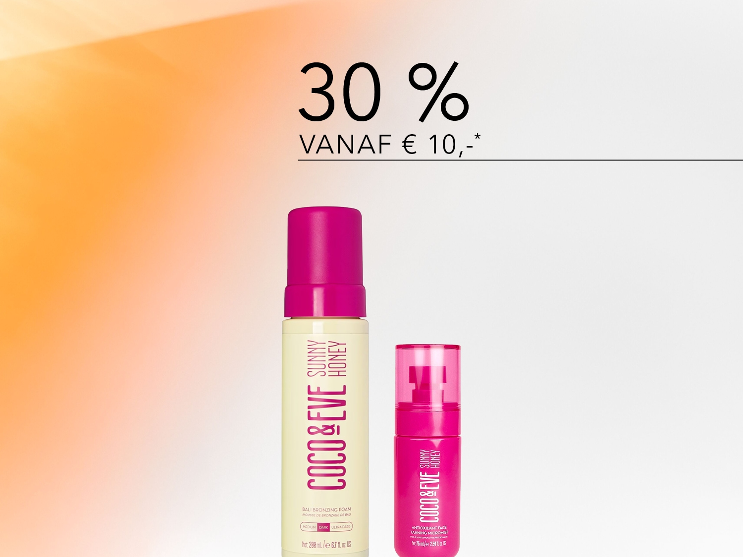 Ontdek de Coco & Eve Sunny Honey Bali Bronzing Foam en Antioxidant Face Tanning Micromist, nu met 30% korting vanaf €10,-.