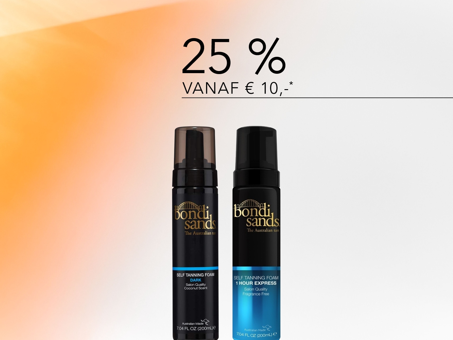 Ontdek de Bondi Sands zelfbruiningsmousses in donker en 1 uur express, nu met 25% korting vanaf €10,-.