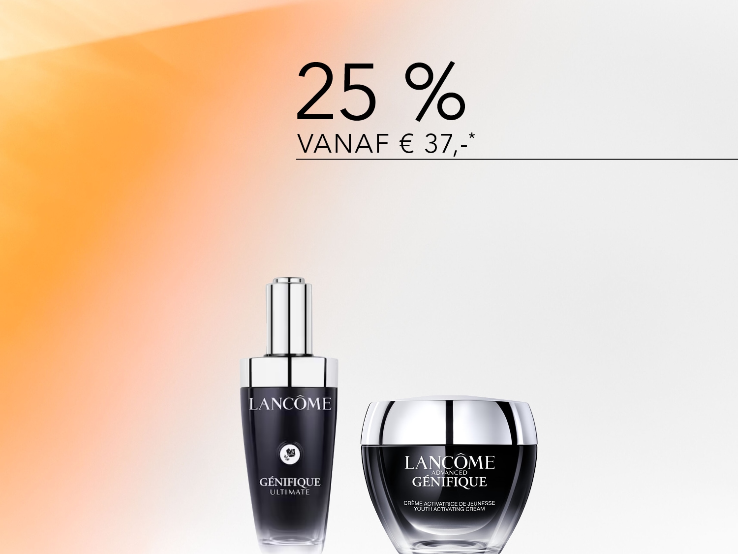 Ontdek de Lancôme Génifique Ultimate serum en de Advanced Génifique Youth Activating Cream, nu met 25% korting vanaf €37,-.