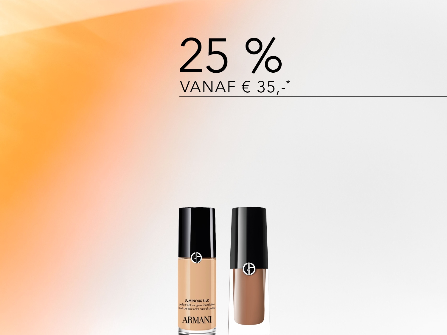 Ontdek de Luminous Silk foundation en concealer van Armani, nu met 25% korting vanaf €35, voor een perfecte natuurlijke gloed.