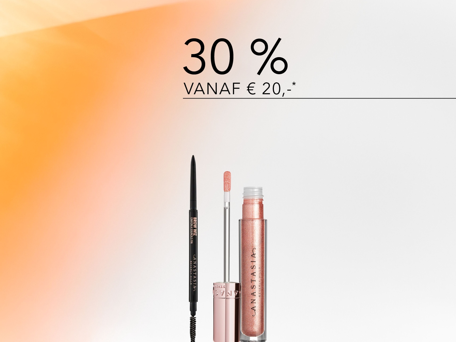 Ontdek de Anastasia Beverly Hills Brow Wiz en een glanzende lipgloss, nu met 30% korting vanaf €20,-.