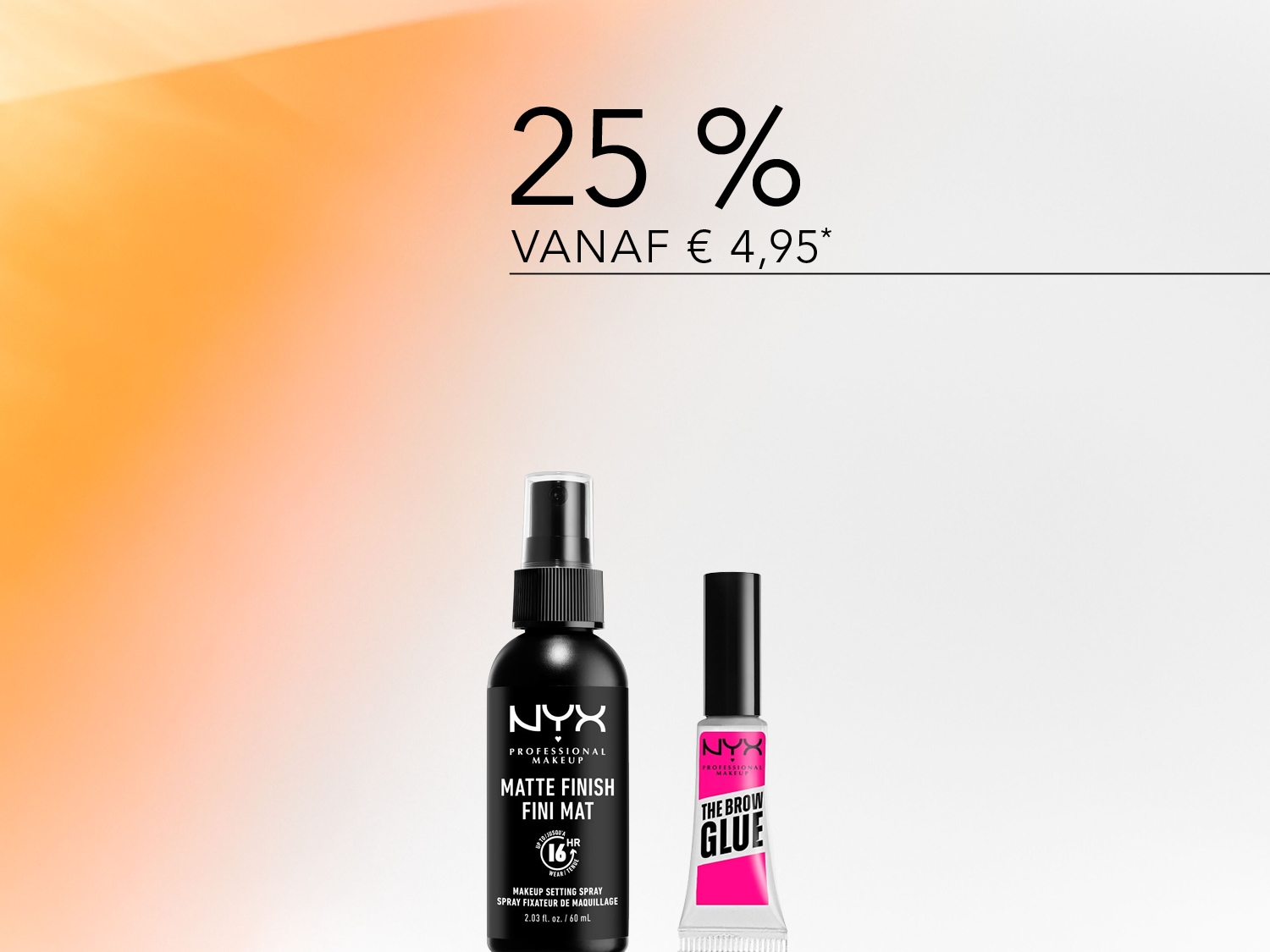 Ontdek de NYX Professional Makeup Matte Finish Setting Spray en The Brow Glue, nu met 25% korting vanaf €4,95.