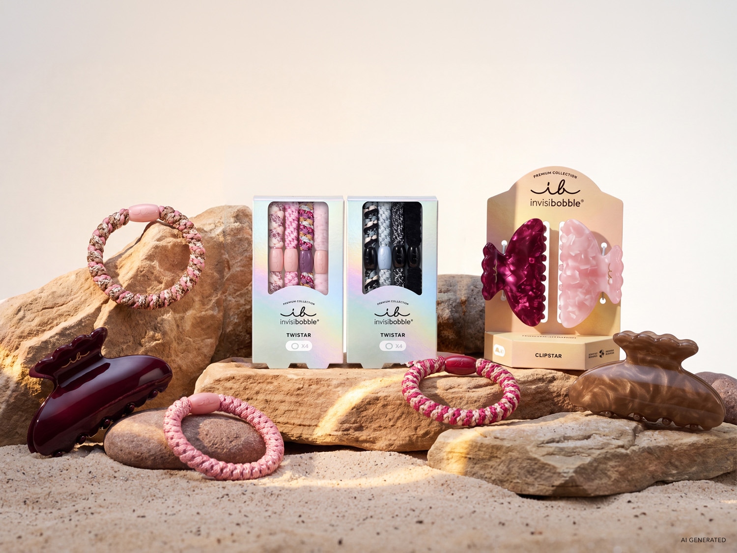 Entdecken Sie die Invisibobble Premium Collection mit Haargummis und Haarspangen in verschiedenen Farben und Mustern, perfekt für jeden Stil.