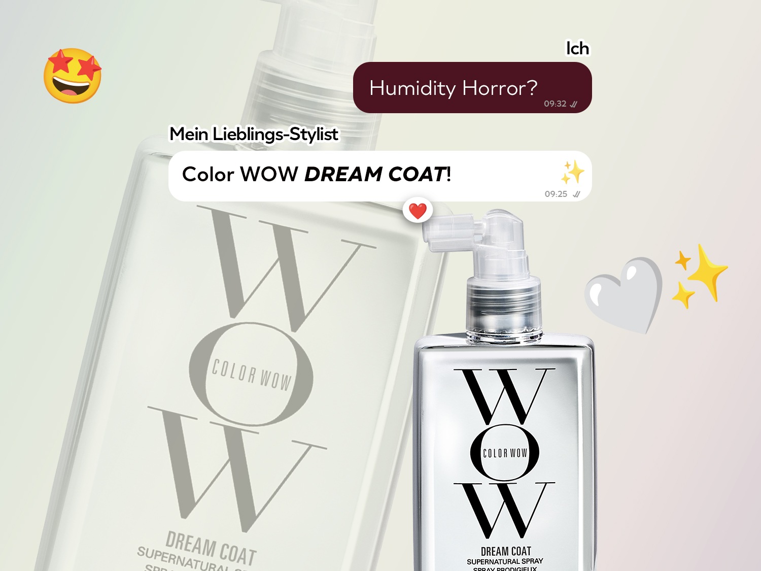 Entdecken Sie Color WOW Dream Coat, ein Supernatural Spray, das Ihr Haar vor Feuchtigkeit schützt und für ein glänzendes Finish sorgt.