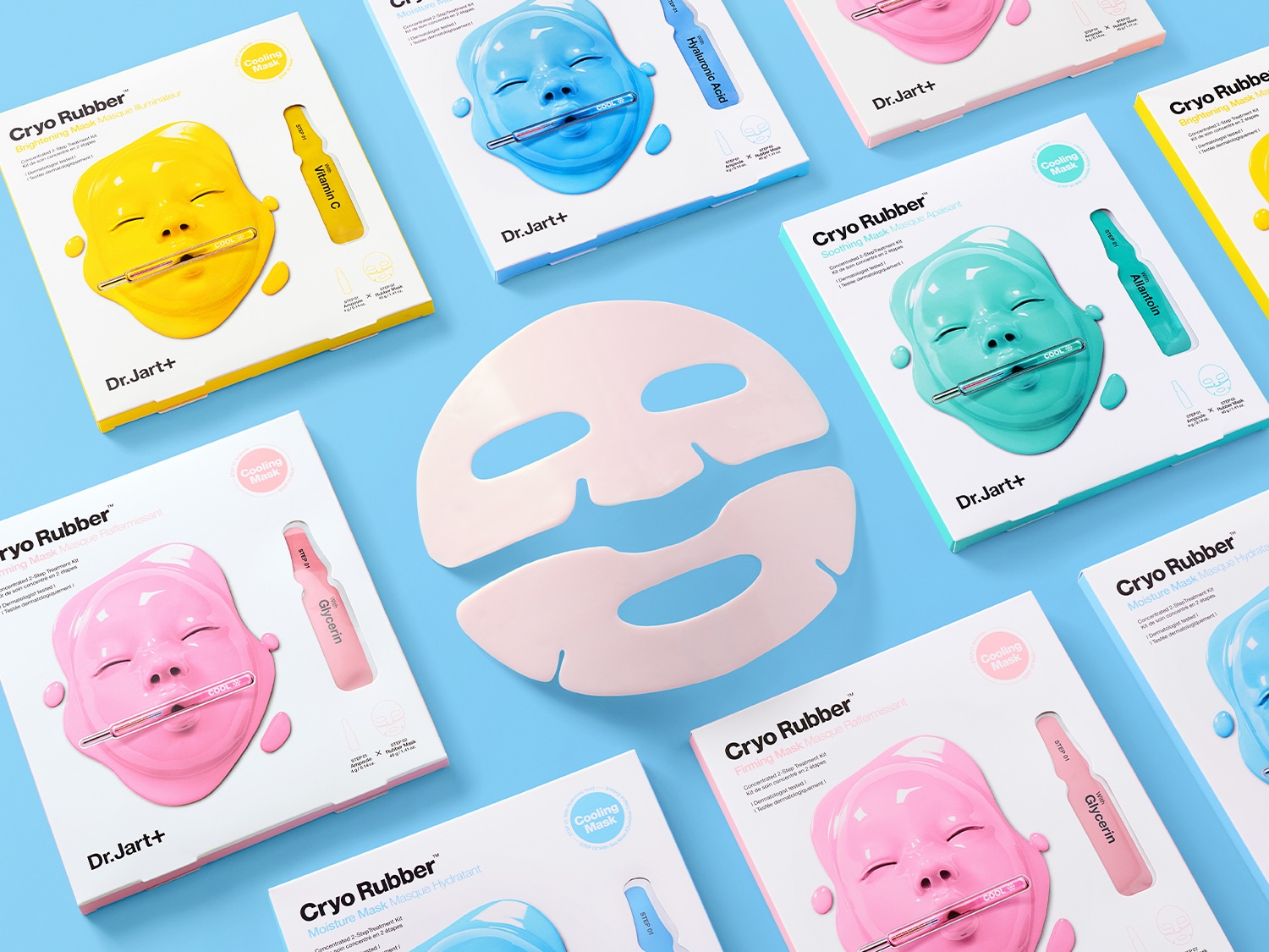 La mascarilla Cryo Rubber de Dr. Jart+ en amarillo brillante, enriquecida con vitamina C, promete una piel luminosa y radiante.