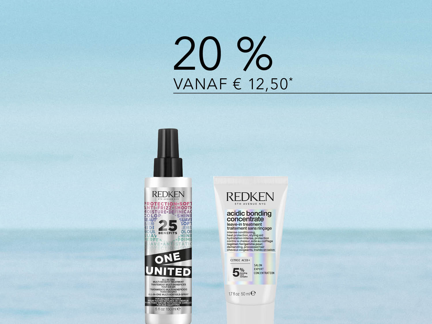 Ontdek de Redken One United multi-benefit leave-in spray en de Acidic Bonding Concentrate leave-in treatment, nu met 20% korting vanaf €12,50.