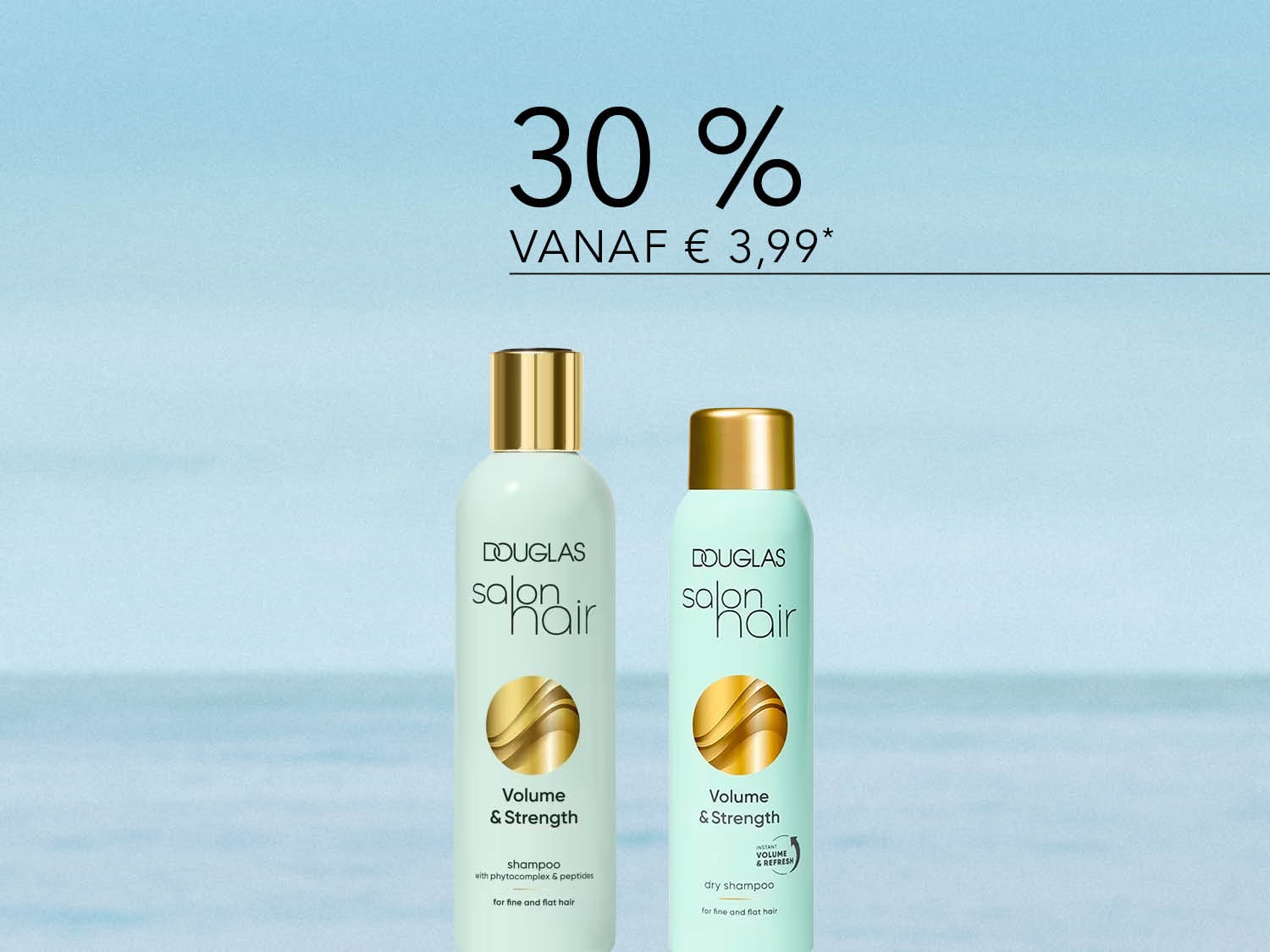 Ontdek de Douglas Salon Hair Volume & Strength shampoo en droogshampoo, nu met 30% korting vanaf €3,99, speciaal voor fijn en plat haar.
