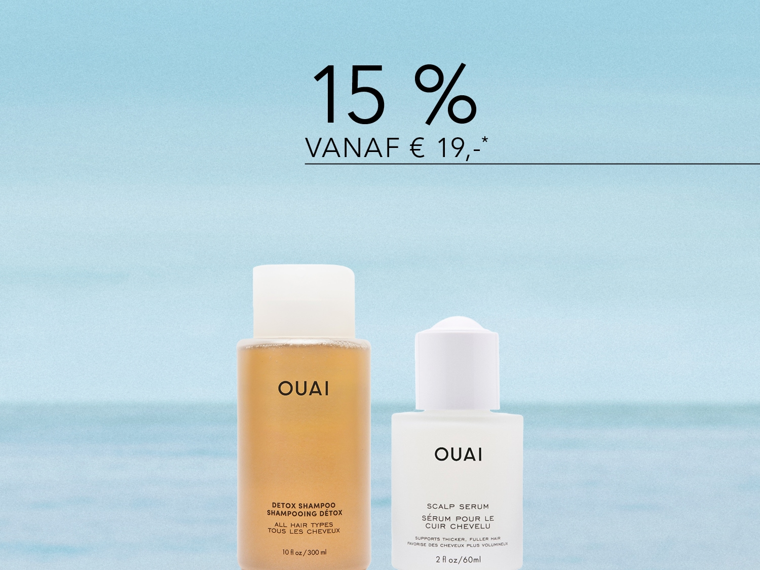 Ontdek de Ouai Detox Shampoo en Scalp Serum, nu met 15% korting vanaf €19,-, voor dikker en voller haar.