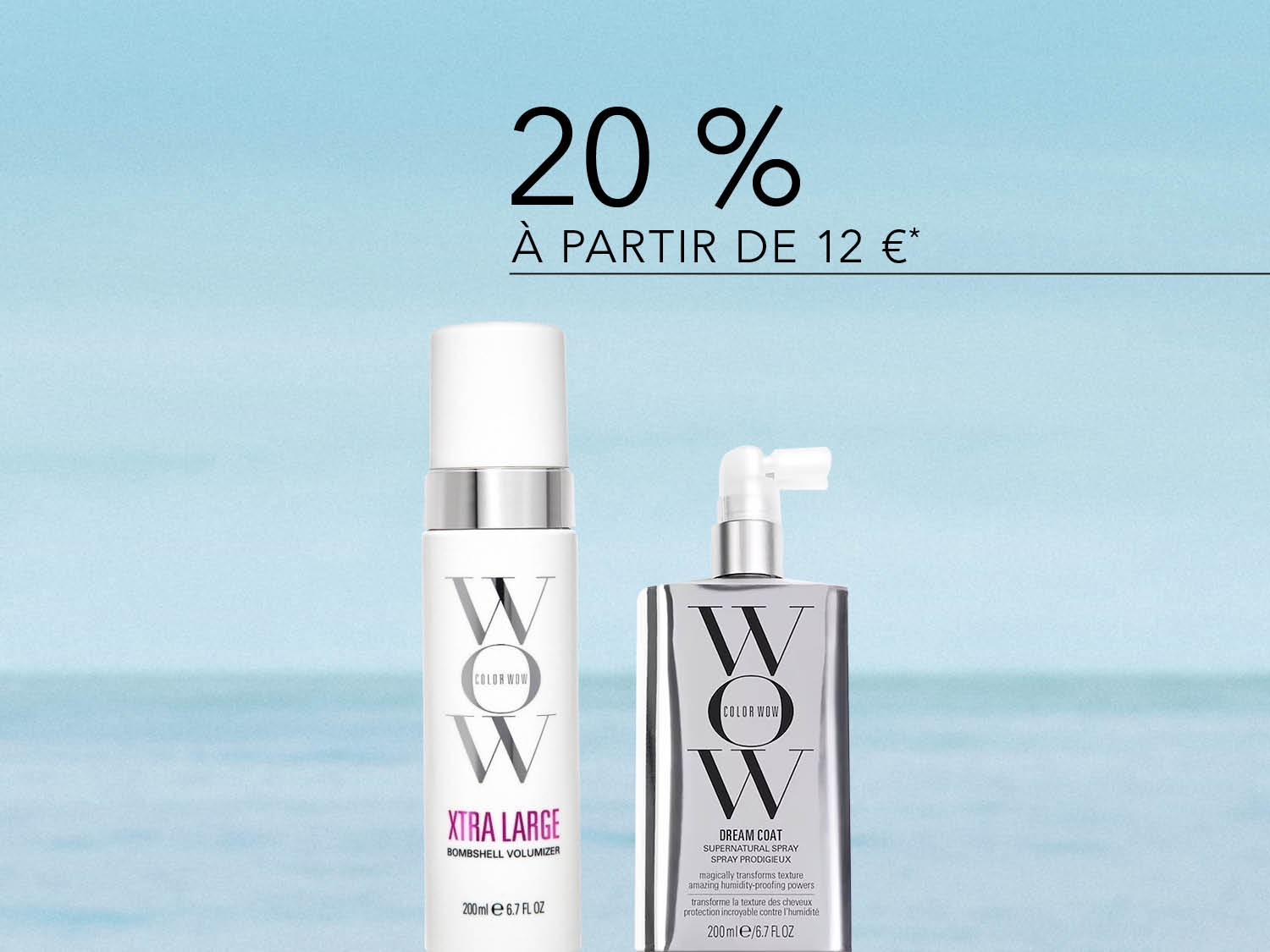 Découvrez les produits Color Wow Xtra Large Bombshell Volumizer et Dream Coat Supernatural Spray, offrant 20% de réduction à partir de 12€.