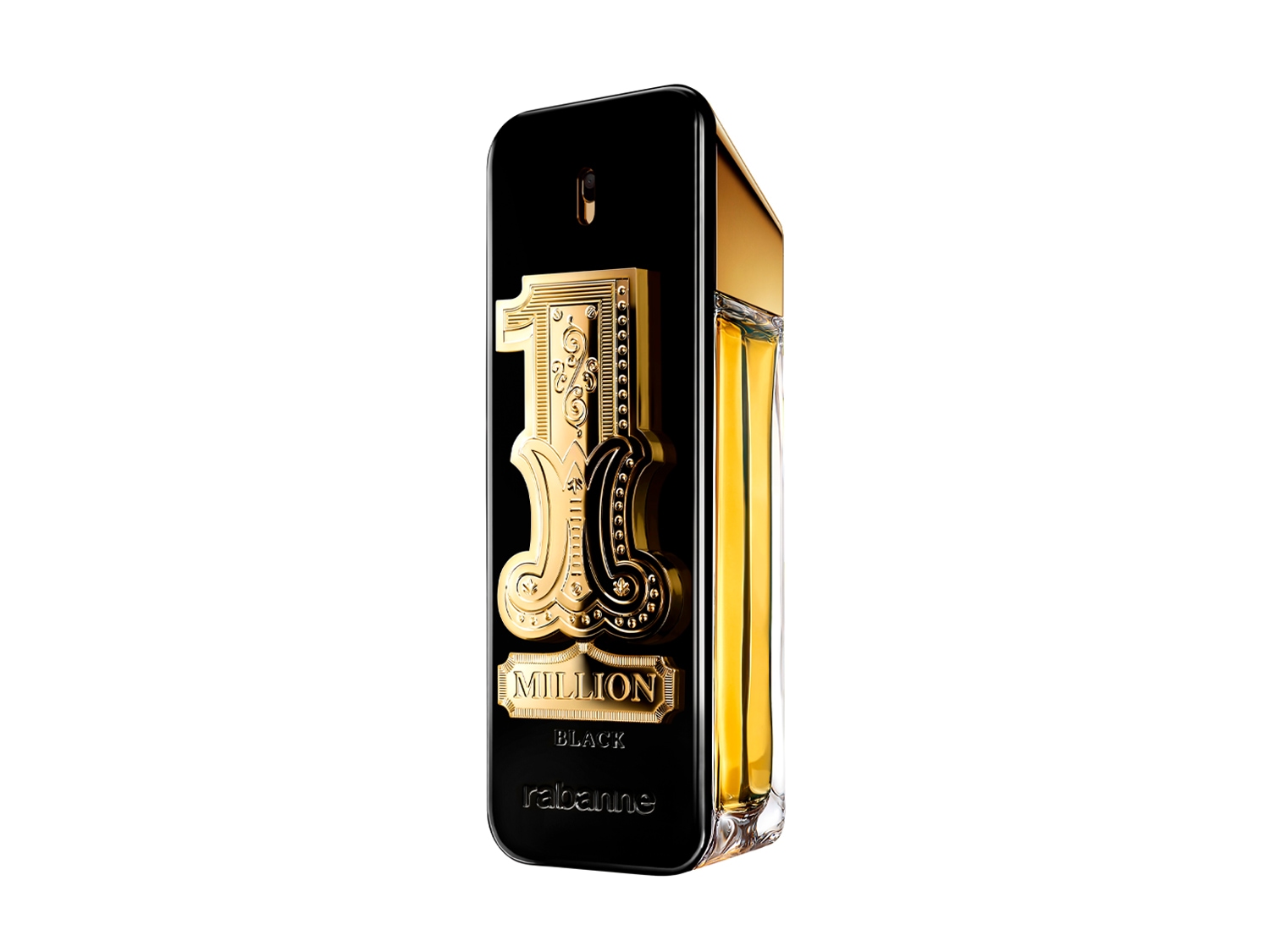 Paco Rabanne 1 Million Black je elegantní parfém v černém flakonu se zlatým nápisem „1 Million“ a zlatými detaily, který odráží luxus a sofistikovanost.