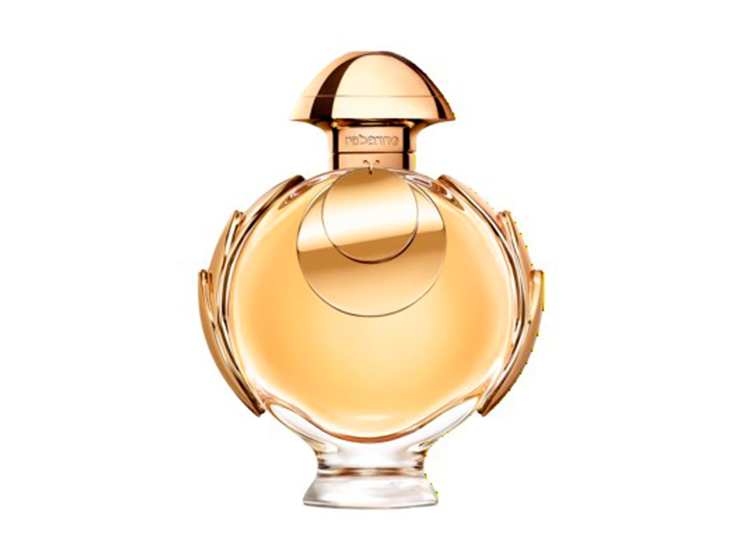 Parfém Paco Rabanne Olympéa s kulatou lahvičkou ve zlatém odstínu a zlatým uzávěrem, který připomíná korunu, je elegantní volbou pro každou ženu.