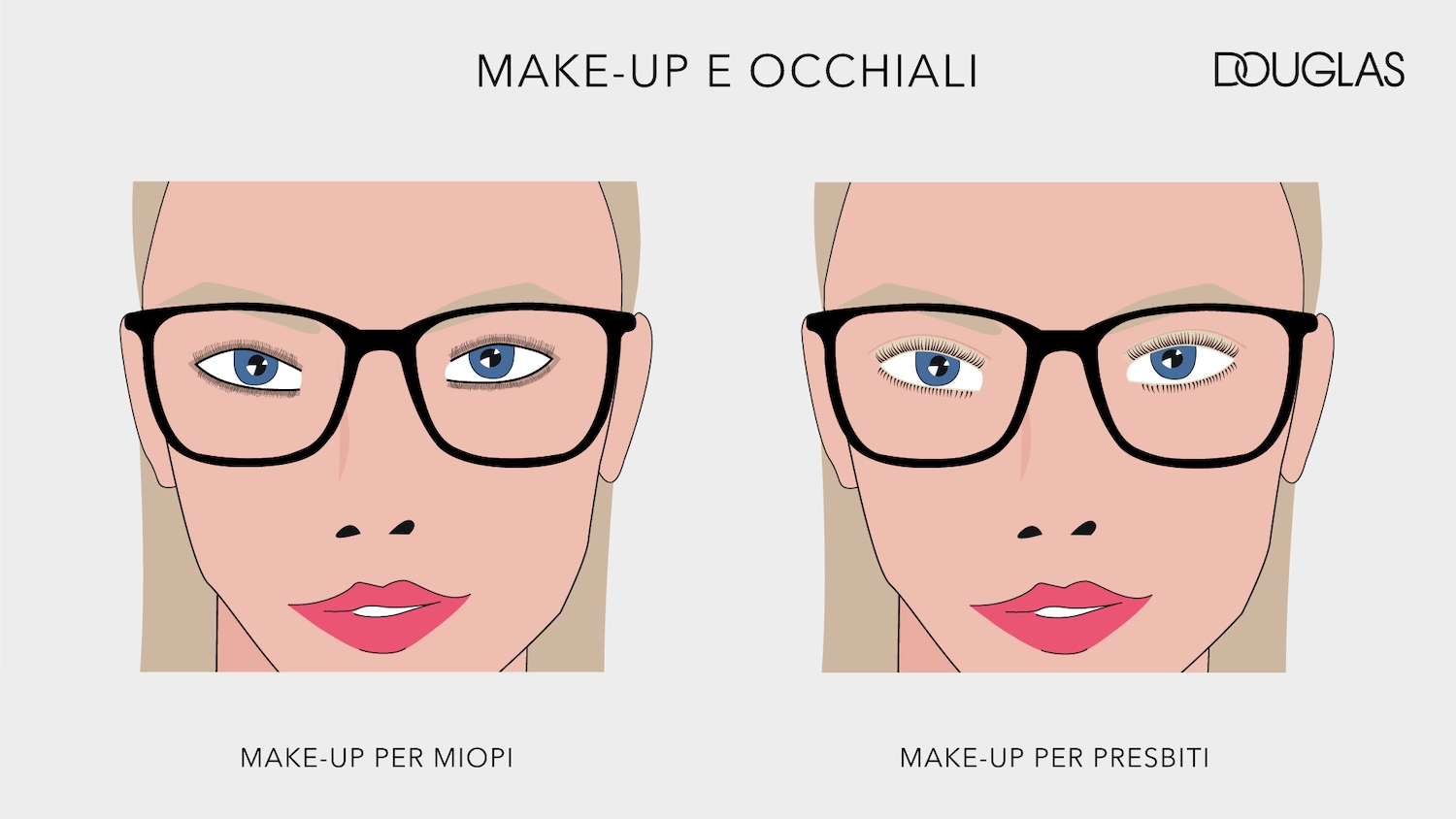 Scopri i consigli di Douglas per il make-up perfetto con gli occhiali, sia per miopi che per presbiti, per valorizzare al meglio il tuo sguardo.