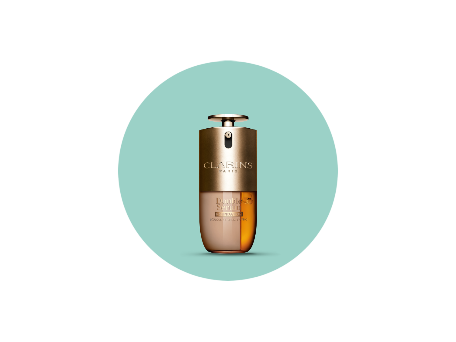 Clarins Double Serum Foundation w eleganckiej butelce z pompką, łączący podkład i serum dla promiennej cery.