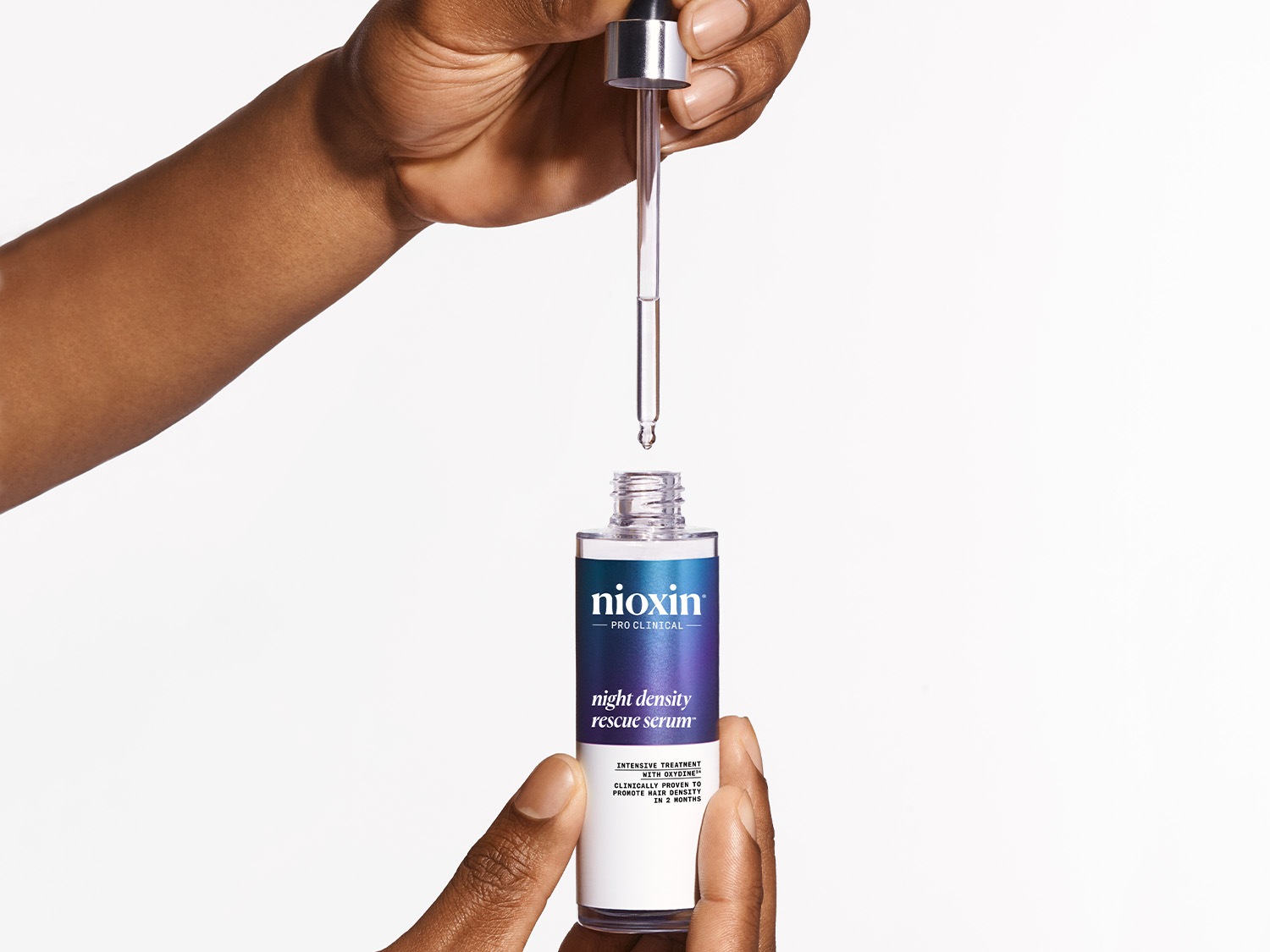 Serum Nioxin Pro Clinical Night Density Rescue, tratamento intensivo com OXYDINE, clinicamente comprovado para promover a densidade capilar em 2 meses.