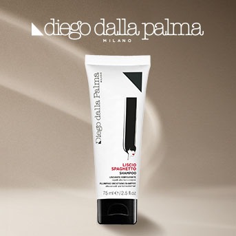 Szampon Diego Dalla Palma Liscio Spaghetto w białym opakowaniu z czarnymi detalami, idealny do wygładzania i pielęgnacji włosów.