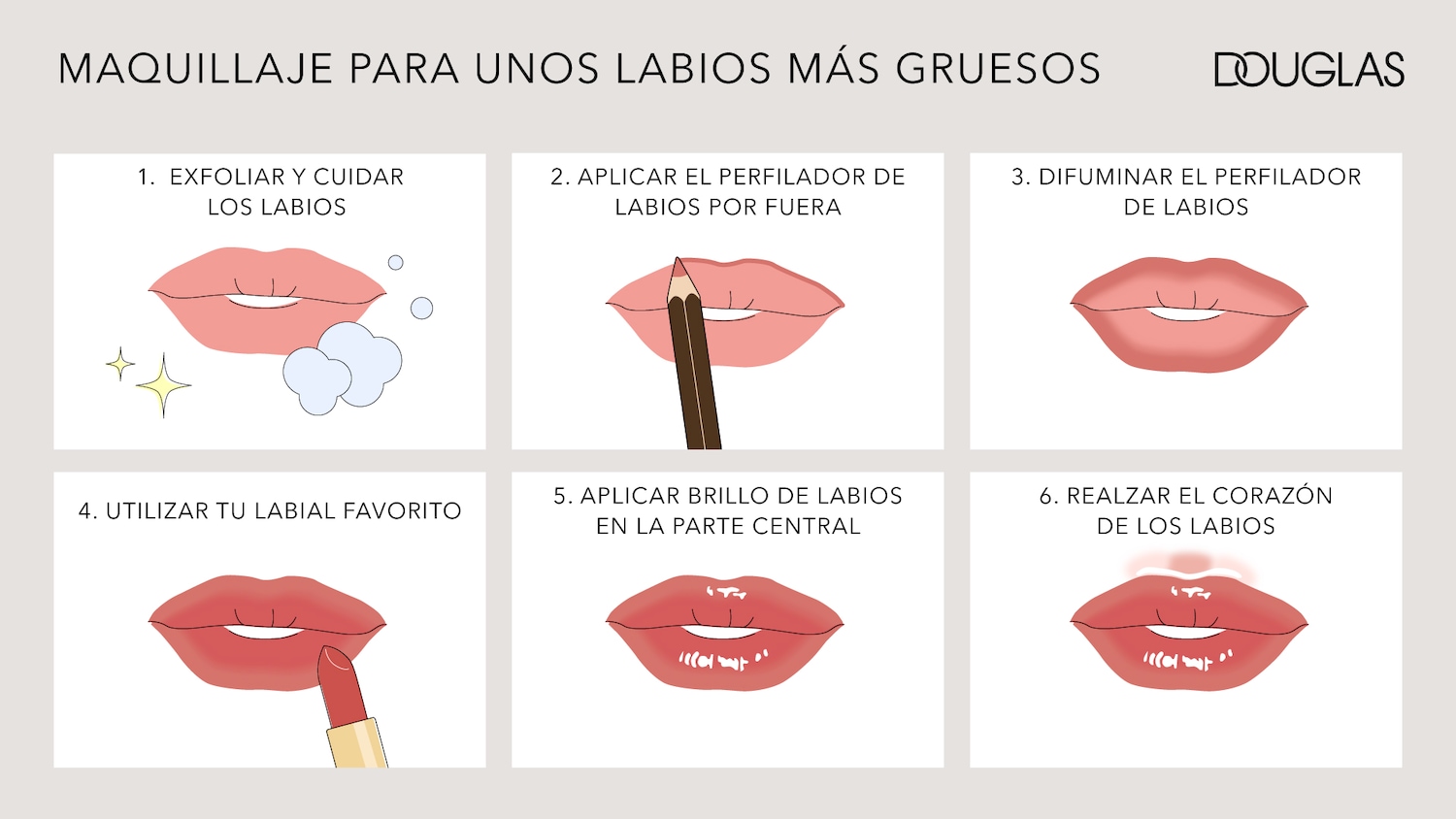 Aprende a maquillar tus labios para que se vean más gruesos con esta guía paso a paso de Douglas.