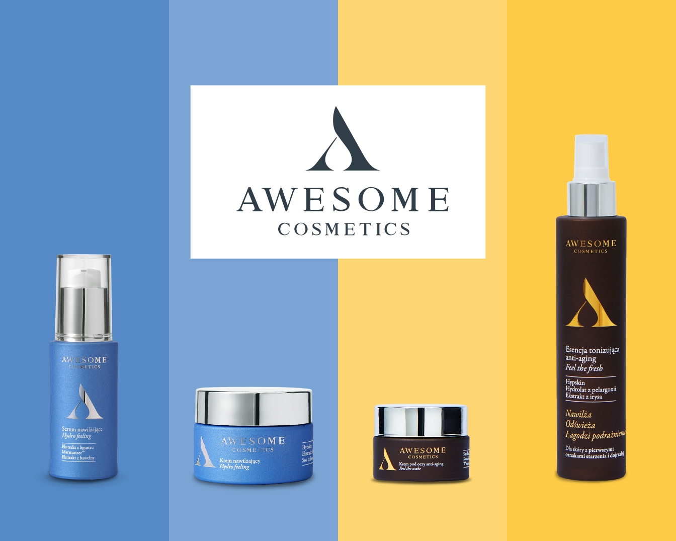 Odkryj Awesome Cosmetics: serum nawilżające Hydro Feeling z ekstraktem z ligustru, krem nawilżający Hydro Feeling i krem pod oczy anti-aging Feel the wake.