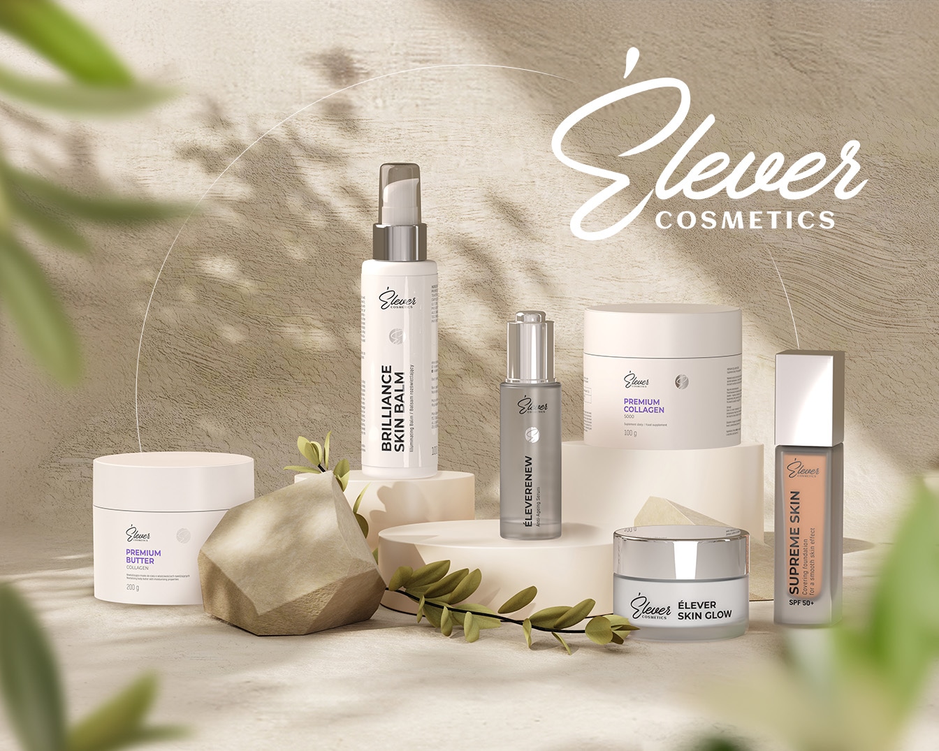 Elever Cosmetics prezentuje kolekcję produktów do pielęgnacji skóry: Premium Butter Collagen, Brilliance Skin Balm, Premium Collagen, Éleverenew Anti-Ageing Serum i Supreme Skin SPF 50.