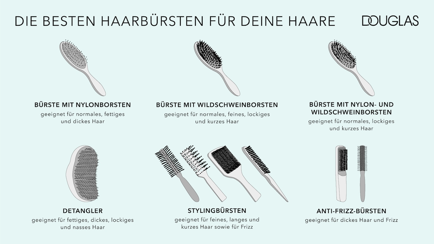 Die besten Haarbürsten für Ihr Haar von Douglas: Nylonbürste für normales, fettiges und dickes Haar.