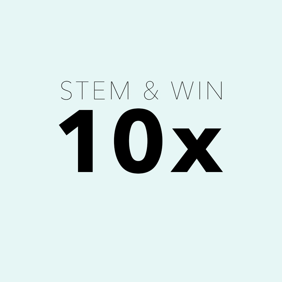 STEM & WIN 10x promotie op een lichtblauwe achtergrond.