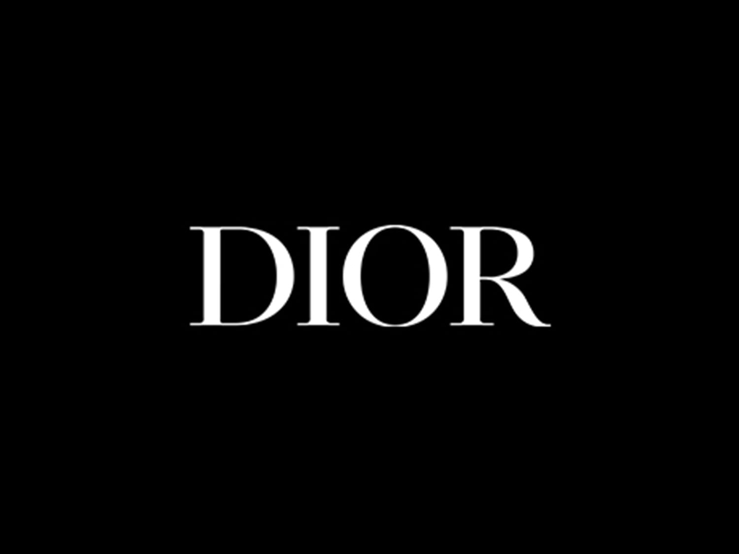 Das Dior-Logo in Weiß auf einem schwarzen Hintergrund.