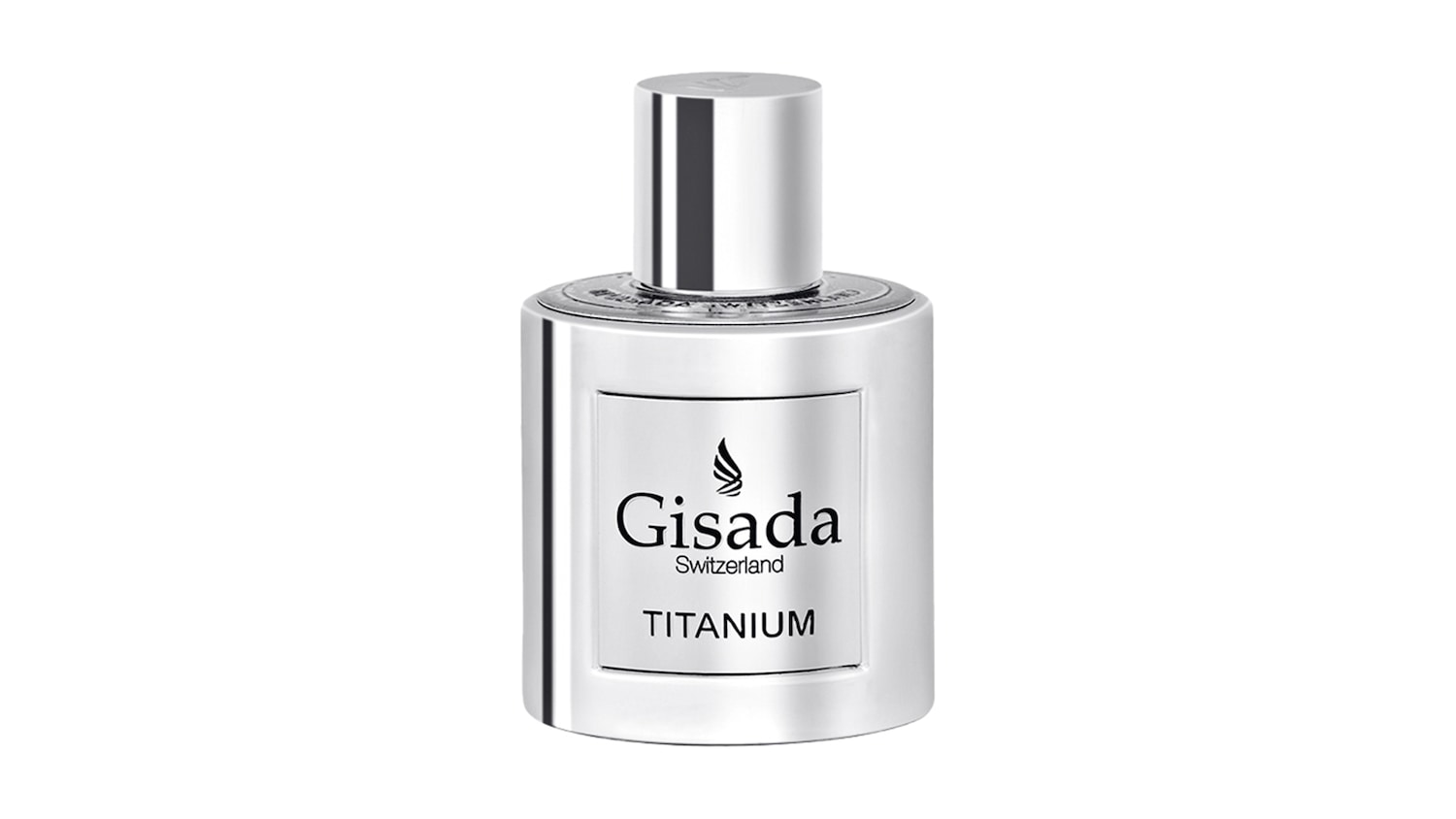 Die Gisada Switzerland Titanium Essenz präsentiert sich in einem silberfarbenen Flakon, der Eleganz und Stärke vereint.