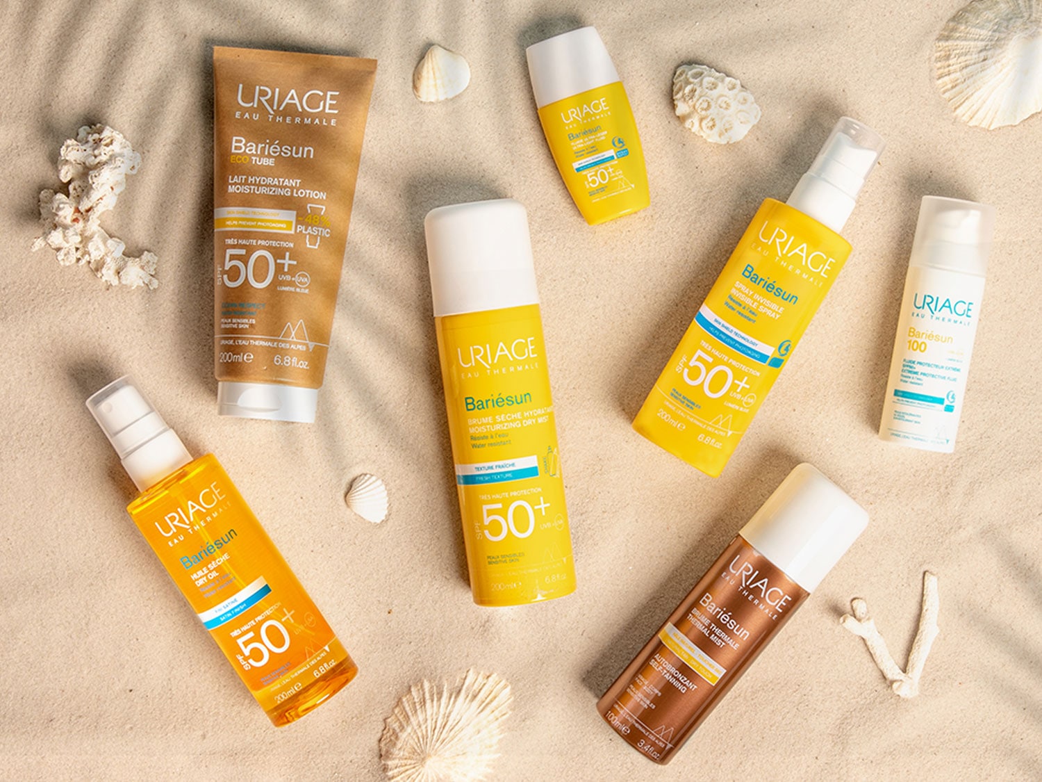 Descubre la gama Bariésun de Uriage Eau Thermale, que incluye loción hidratante, bruma seca y aceite seco, todos con alta protección SPF 50+ para cuidar tu piel bajo el sol.